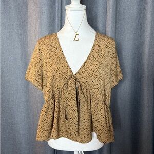 Tan Ruffle Flowy Blouse Top